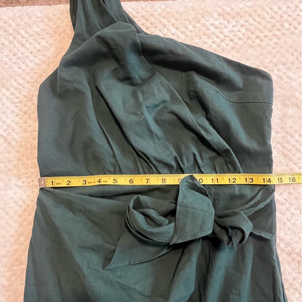 LILLUSORY One Shoulder Mini Dress Wrap Ruched Tie Waist Dark Green Small NWT - Picture 10 of 10